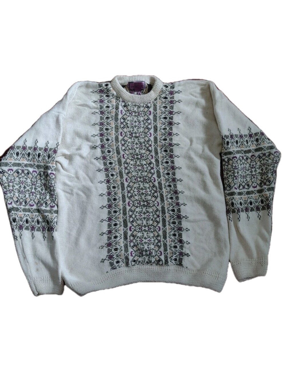 Vintage 90s Womens Concrete Mix Sweater Fair Isle Nordic Grandpacore Cotton